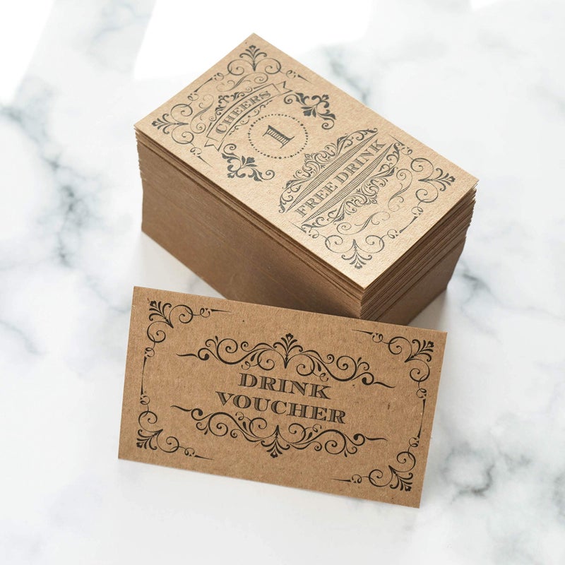 RXBC2011 100 Free Drink Tickets Coupons for a Free Drink Wedding Christmas Work Event Party Bar Kraft Card - Image 3